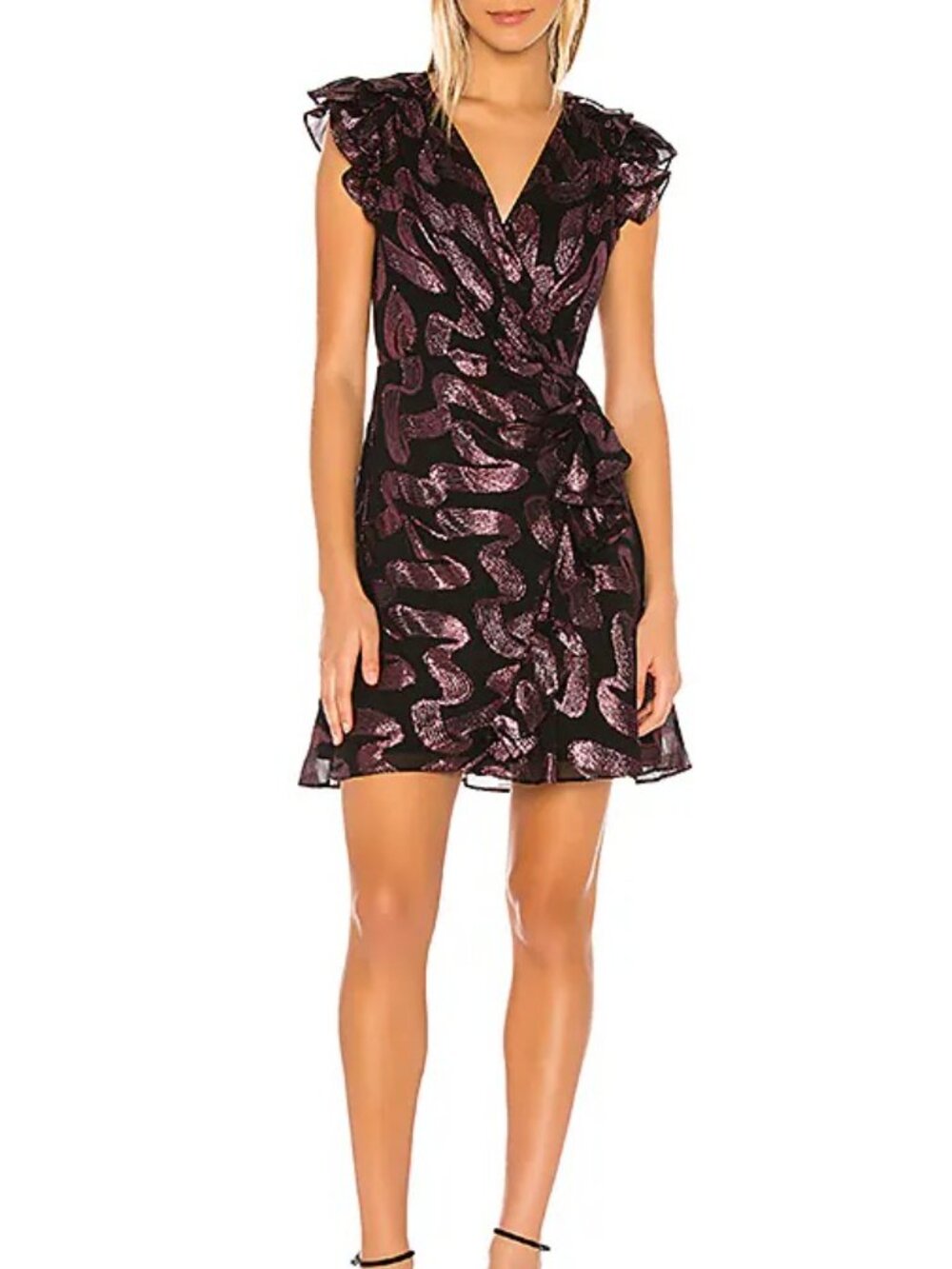 Rebecca Taylor Ribbon Lurex Jacquard Ruffle Wrap Dress